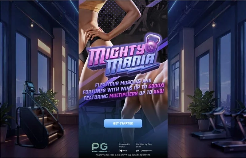 Mighty Mania – menu principal e ecrã de seleção de aposta